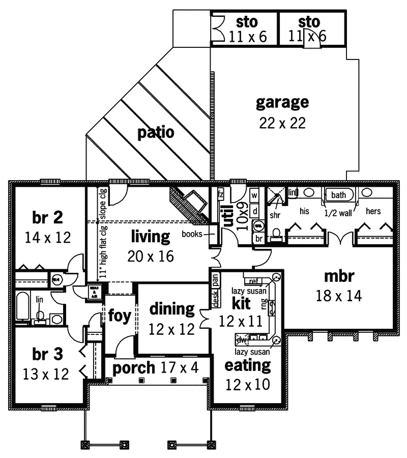 Sunbelt House Plan First Floor - Novato Ranch Home 020D-0270 - Shop House Plans and More