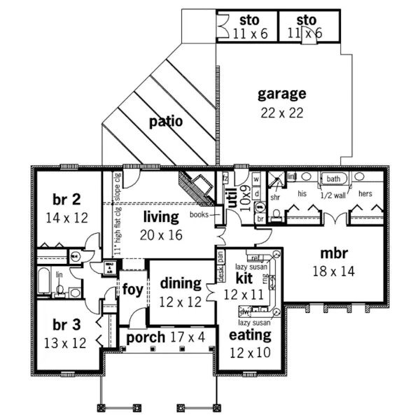 Florida House Plan First Floor - Novato Ranch Home 020D-0270 - Shop House Plans and More