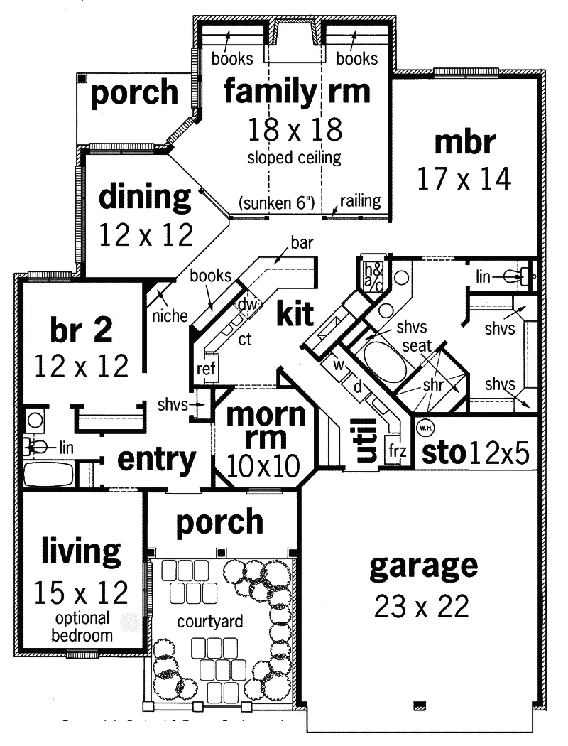 Tudor House Plan First Floor - Turlock Tudor Ranch Home 020D-0272 - Shop House Plans and More