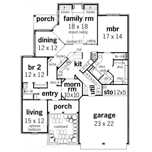 Tudor House Plan First Floor - Turlock Tudor Ranch Home 020D-0272 - Shop House Plans and More