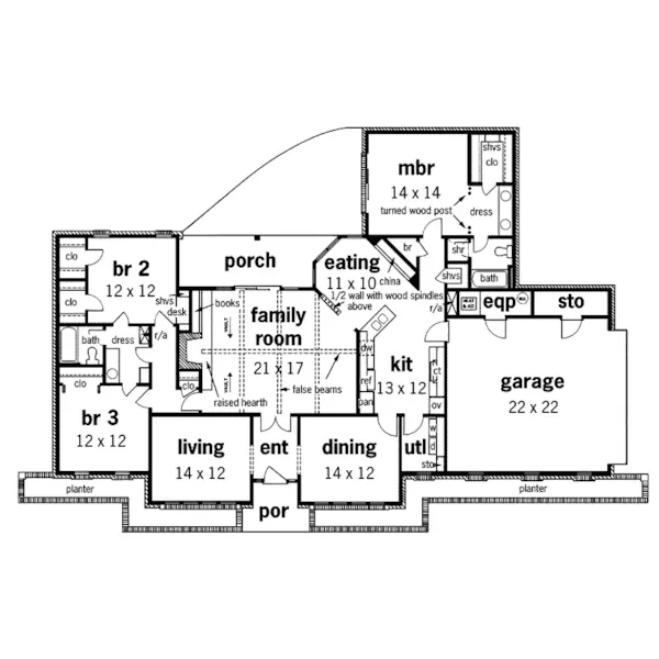 Craftsman House Plan First Floor - Marsh Creek Ranch Home 020D-0280 - Shop House Plans and More