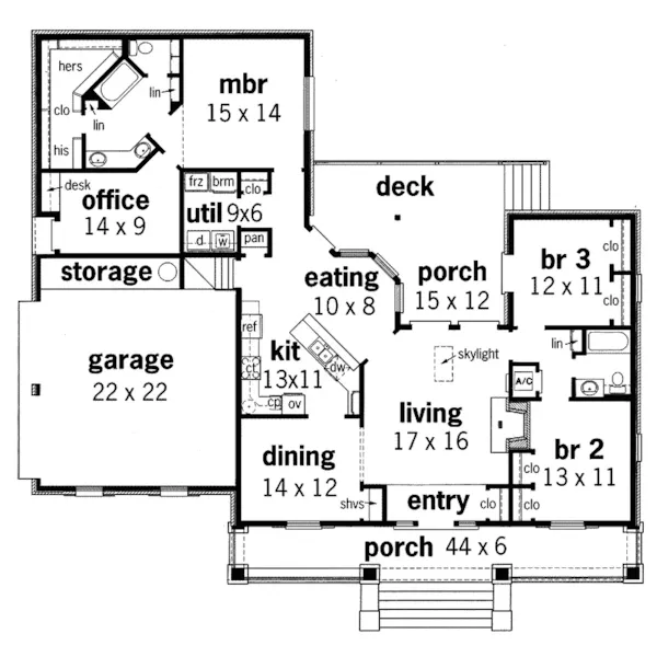 Southern House Plan First Floor - Heather Farm Lowcountry Home 020D-0281 - Search House Plans and More