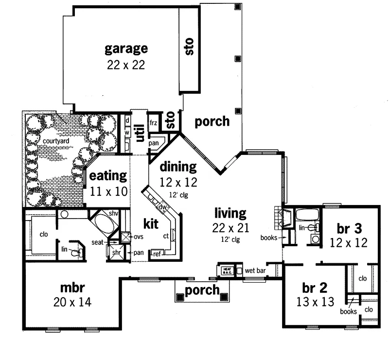 Ranch House Plan First Floor - Sherwood Forest European Home 020D-0282 - Shop House Plans and More
