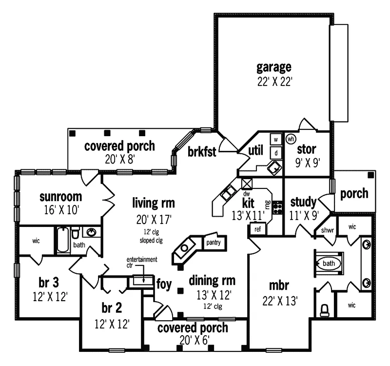 European House Plan First Floor - Rollingcrest Southern Home 020D-0285 - Shop House Plans and More