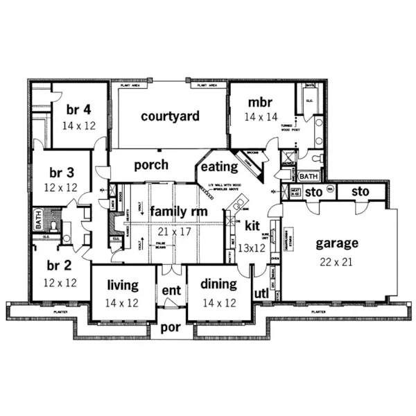 Ranch House Plan First Floor - Larkspur Ranch Home 020D-0287 - Shop House Plans and More