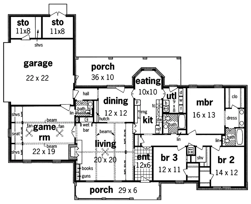 Ranch House Plan First Floor - Eastmont Ranch Home 020D-0289 - Search House Plans and More