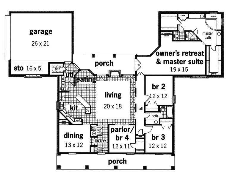 Ranch House Plan First Floor - Fremonthills Southern Home 020D-0291 - Search House Plans and More