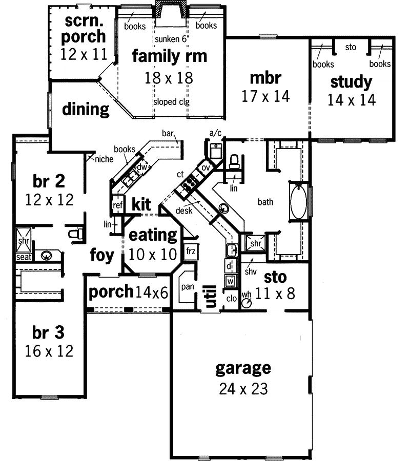 Ranch House Plan First Floor - Calaveras Floridian Ranch Home 020D-0292 - Search House Plans and More