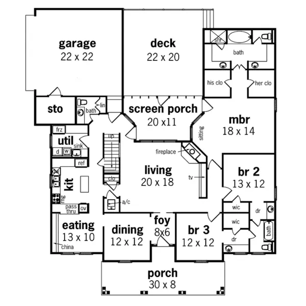 Southern House Plan First Floor - Wood Summit Southern Home 020D-0294 - Shop House Plans and More