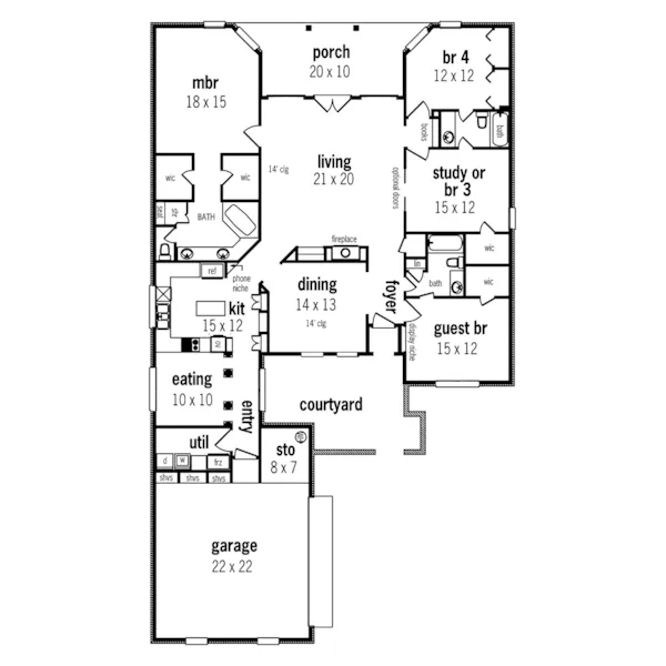 European House Plan First Floor - Pleasant Hill Ranch Home 020D-0295 - Shop House Plans and More