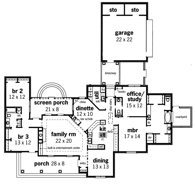 Ranch House Plan First Floor - Pensacola Bay Southern Home 020D-0297 - Shop House Plans and More