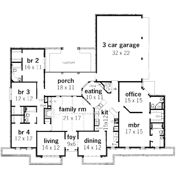 Ranch House Plan First Floor - Renee Traditional Ranch Home 020D-0298 - Shop House Plans and More