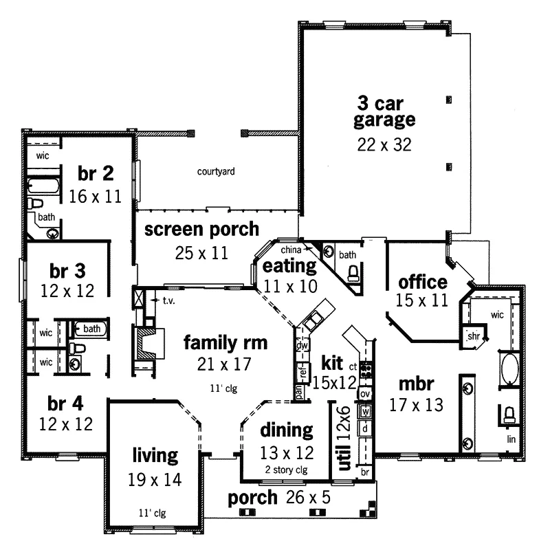 Ranch House Plan First Floor - Brady Place Traditional Home 020D-0303 - Search House Plans and More