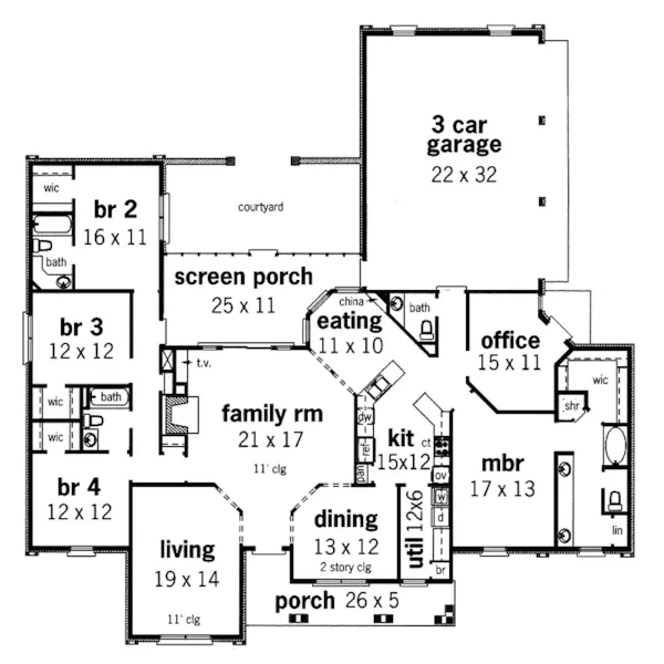 Country House Plan First Floor - Brady Place Traditional Home 020D-0303 - Search House Plans and More