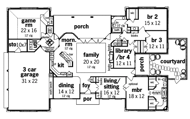 Sunbelt House Plan First Floor - Boradway European Home 020D-0305 - Search House Plans and More