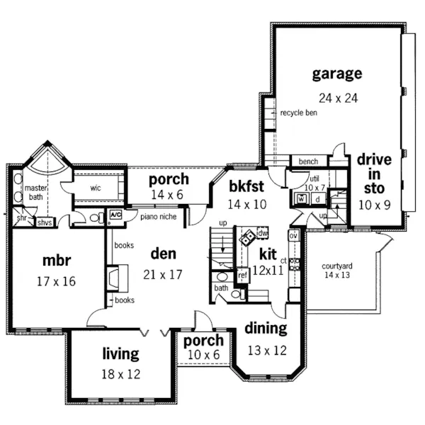 Southern House Plan First Floor - Roosevelt Terrace Traditional 020D-0307 - Shop House Plans and More