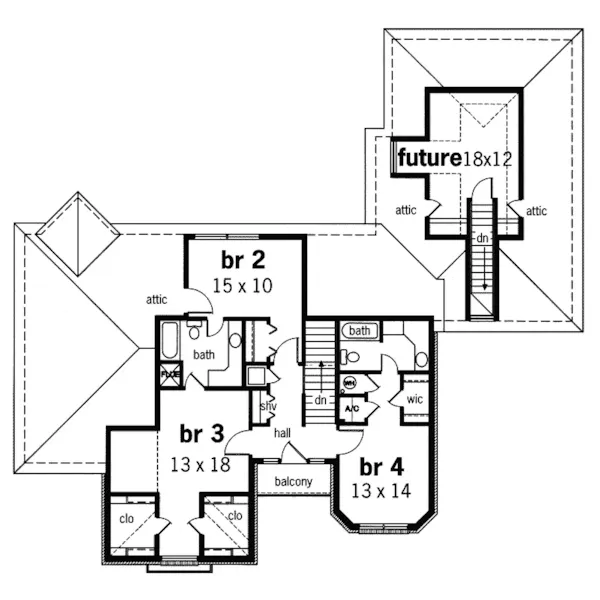 Southern House Plan Second Floor - Roosevelt Terrace Traditional 020D-0307 - Shop House Plans and More