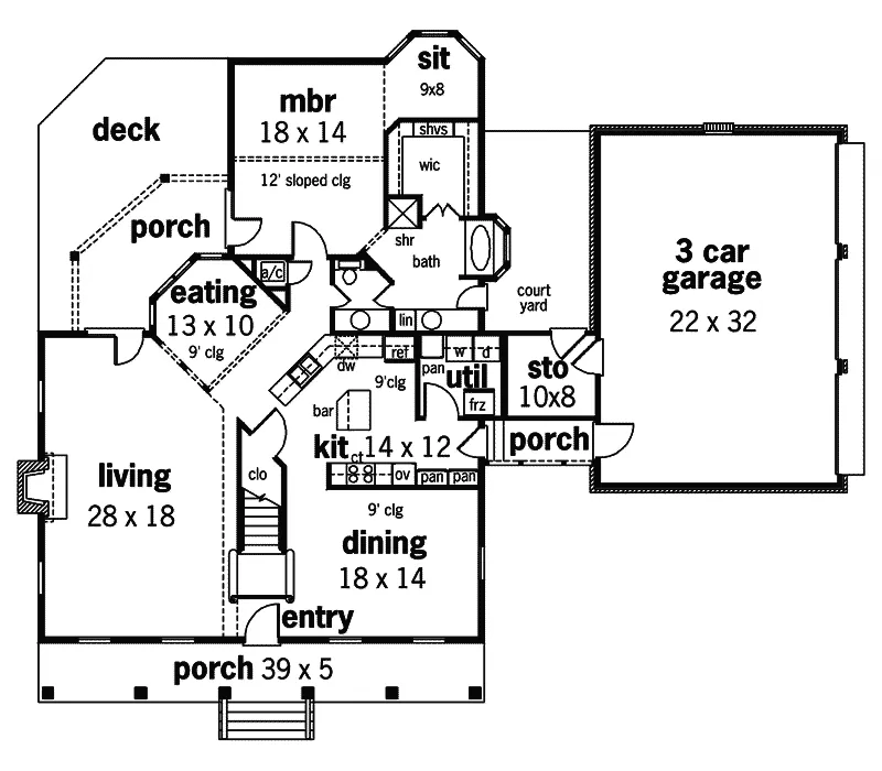 Georgian House Plan First Floor - St. George Colonial Home 020D-0309 - Shop House Plans and More
