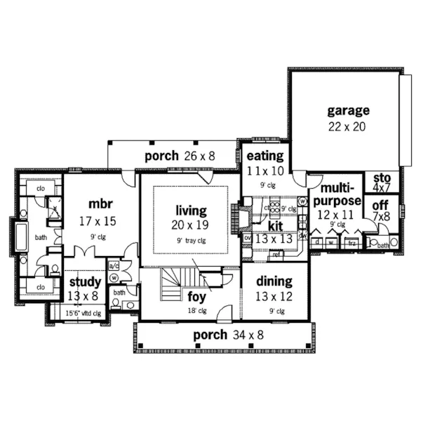 Country House Plan First Floor - Summerfarm Plantation Home 020D-0310 - Shop House Plans and More