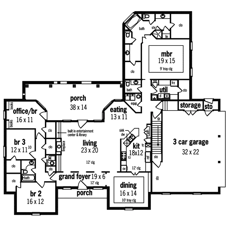 Southern House Plan First Floor - Locarno Ranch Home 020D-0314 - Shop House Plans and More