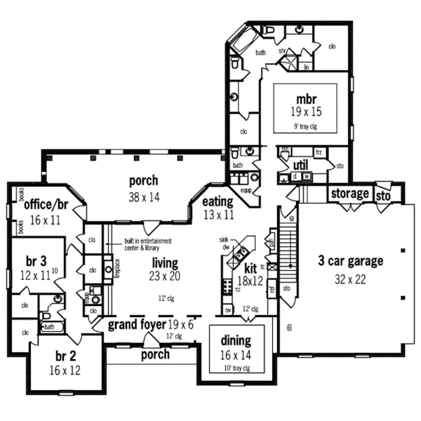 Southern House Plan First Floor - Locarno Ranch Home 020D-0314 - Shop House Plans and More