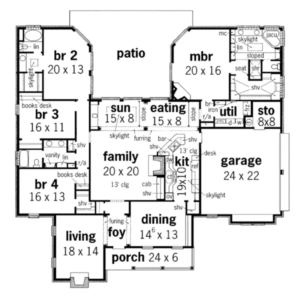 Southern House Plan First Floor - Pacifica Place Ranch Home 020D-0316 - Shop House Plans and More