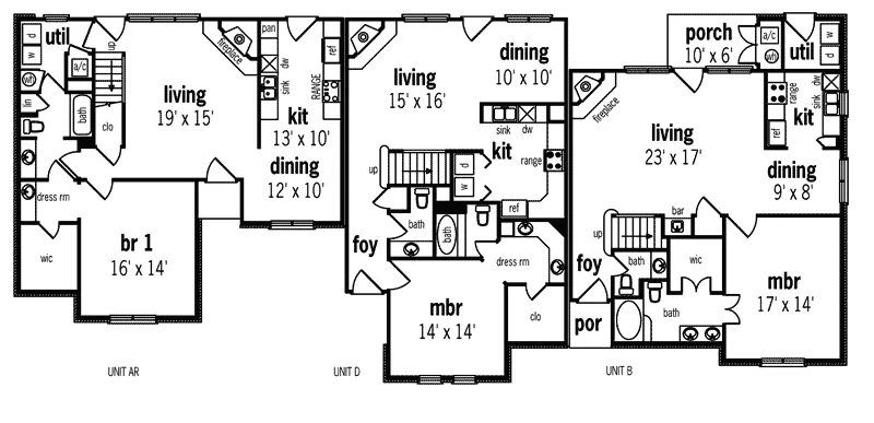 Multi-Family House Plan First Floor - Newton Hollow Multi-Family Home 020D-0323 - Shop House Plans and More