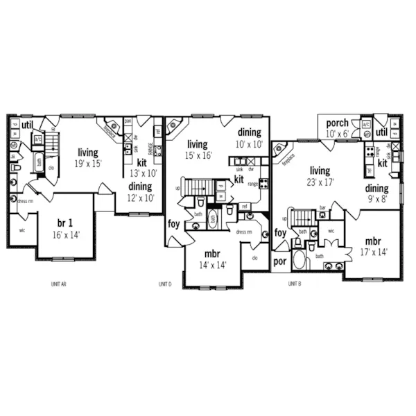 Southern House Plan First Floor - Newton Hollow Multi-Family Home 020D-0323 - Shop House Plans and More