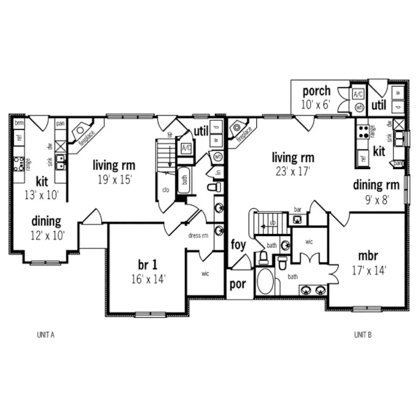 Multi-Family House Plan First Floor - Murdoch Hill Traditional Multi-Family Home 020D-0324 - Shop House Plans and More