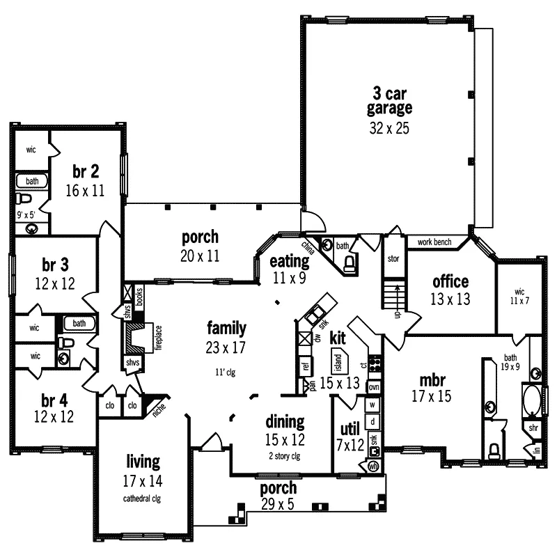 Traditional House Plan First Floor - Palmer House Ranch Home 020D-0327 - Shop House Plans and More
