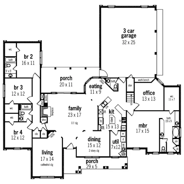 Ranch House Plan First Floor - Palmer House Ranch Home 020D-0327 - Shop House Plans and More