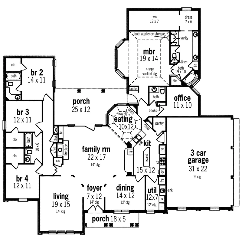 Ranch House Plan First Floor - Estrella Ranch Home 020D-0328 - Search House Plans and More