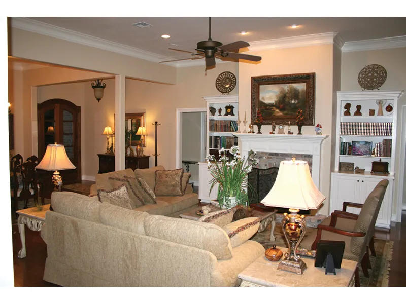 Traditional House Plan Living Room Photo 09 - Southern Style Home | One-Story House with Photos