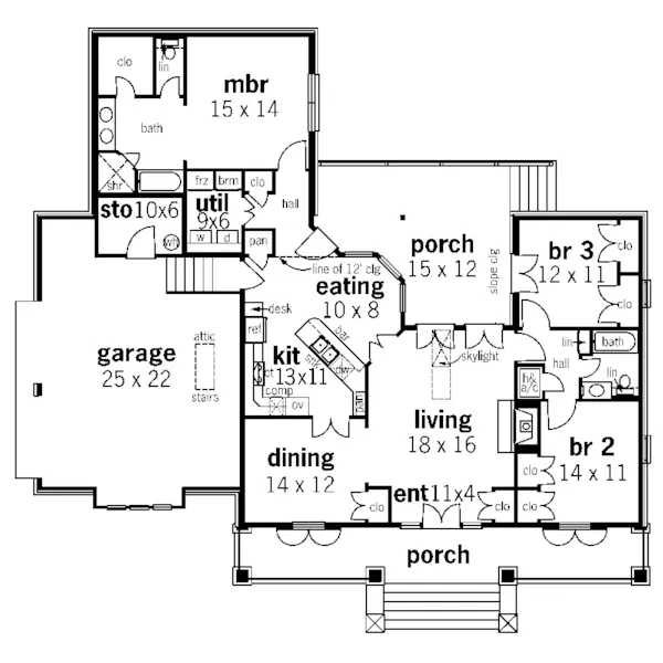 Ranch House Plan First Floor - Country Style House with Porch | Country Living House Plan