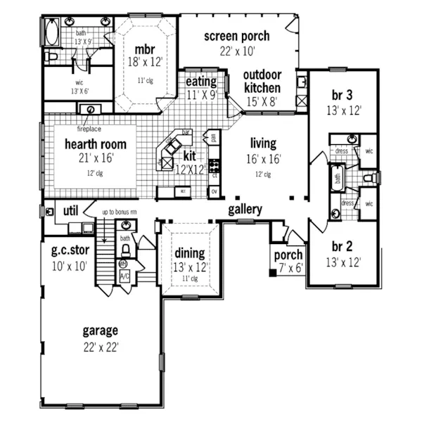 Ranch House Plan First Floor - Portsburg European Style Home 020D-0338 - Shop House Plans and More