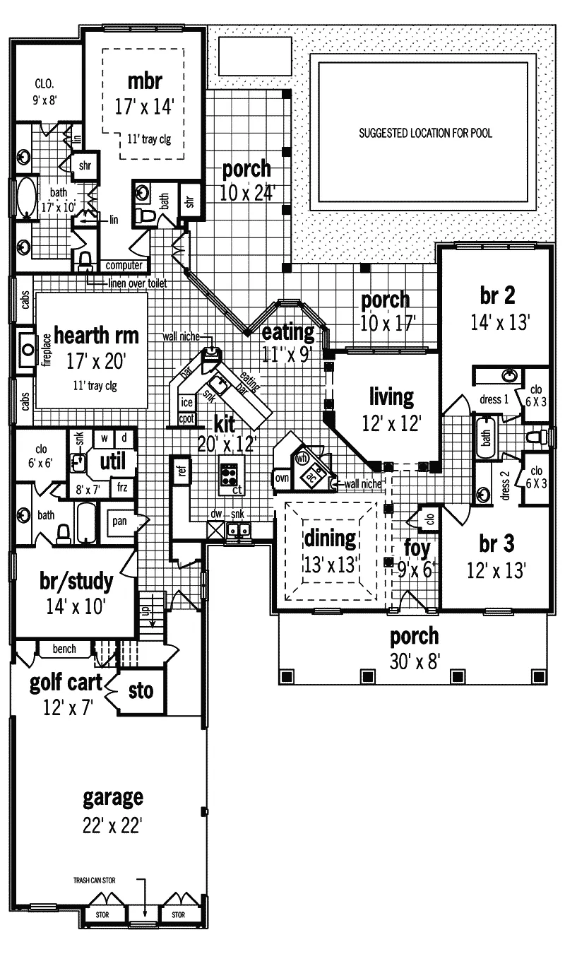 Ranch House Plan First Floor - Kalinda Creek Craftsman Home 020D-0343 - Search House Plans and More