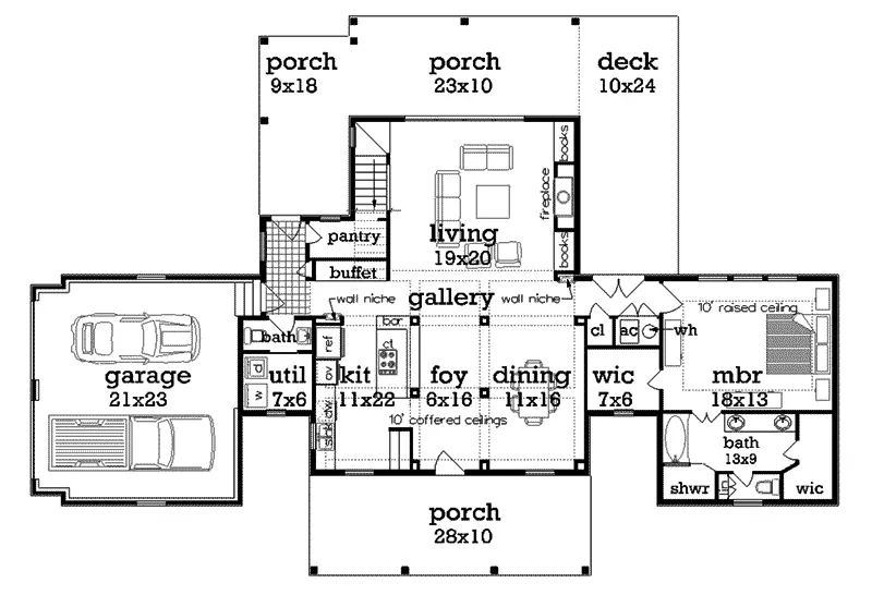 Arts & Crafts House Plan First Floor - Layton Country Craftsman Home 020D-0344 - Shop House Plans and More
