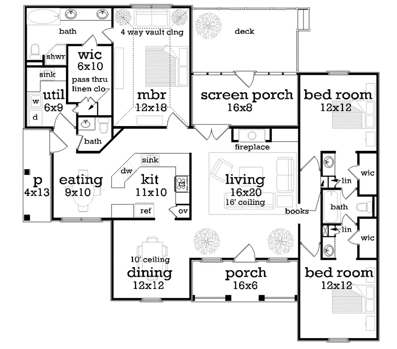 Southern House Plan First Floor - Dyson Southern Home 020D-0345 - Search House Plans and More