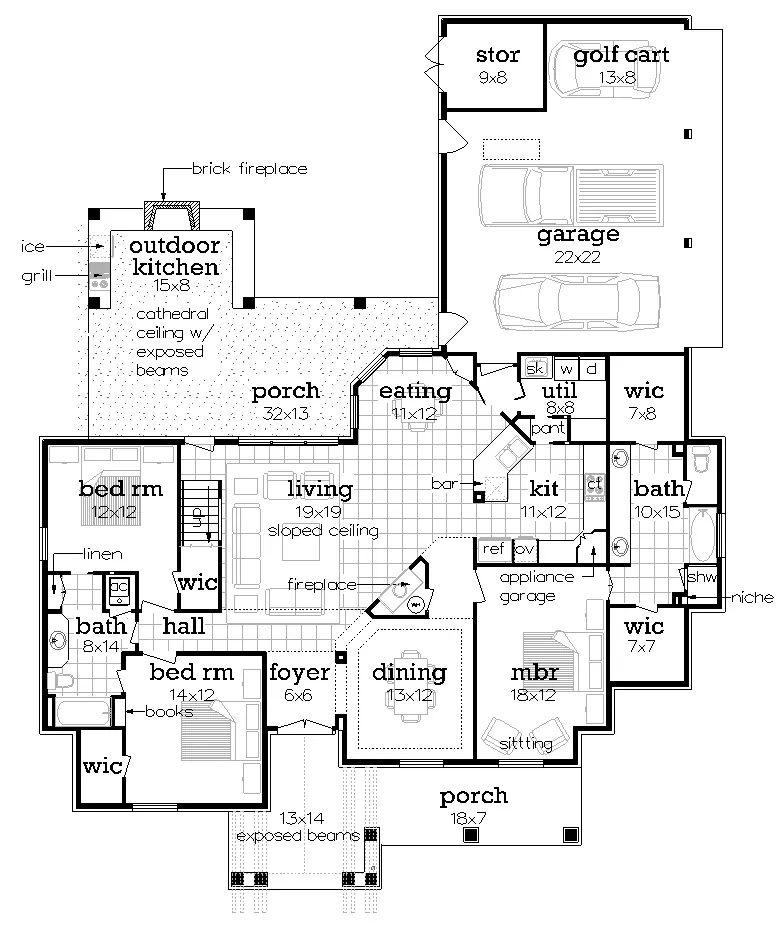 Arts & Crafts House Plan First Floor - Bambury Tudor Craftsman Home 020D-0346 - Search House Plans and More