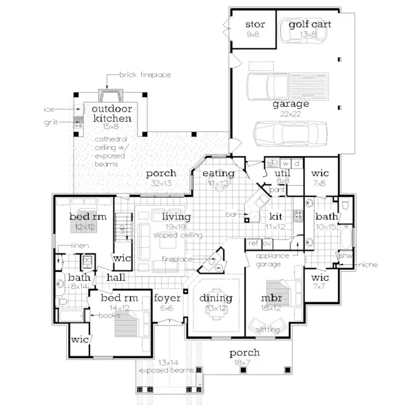 Arts & Crafts House Plan First Floor - Bambury Tudor Craftsman Home 020D-0346 - Search House Plans and More