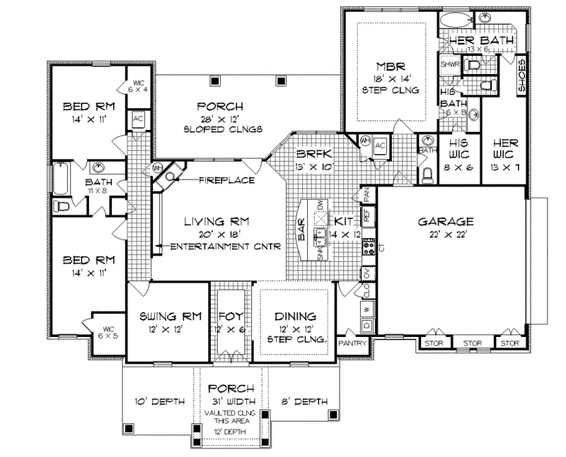 Arts & Crafts House Plan First Floor - Shetland Trail Tudor Home 020D-0348 - Shop House Plans and More
