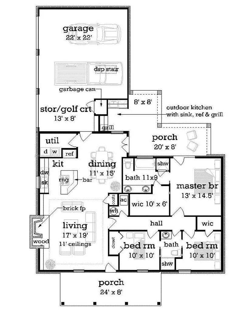 Ranch House Plan First Floor - Fruit Valley Southern Home 020D-0353 - Search House Plans and More
