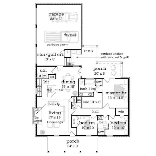 Cabin & Cottage House Plan First Floor - Fruit Valley Southern Home 020D-0353 - Search House Plans and More