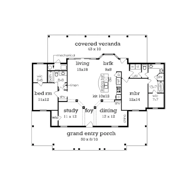 Southern House Plan First Floor - Lantern Lake Country Home 020D-0358 - Shop House Plans and More