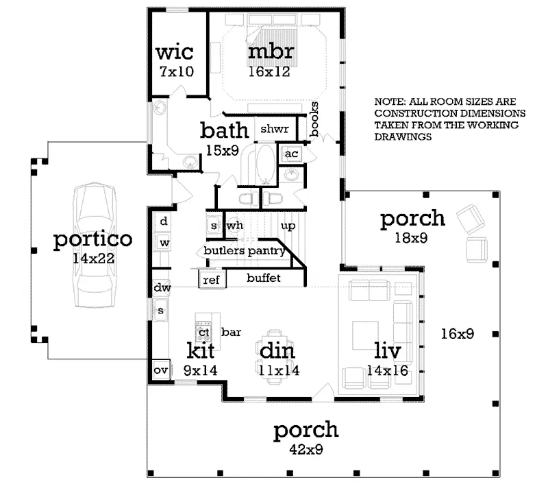 Cabin & Cottage House Plan First Floor - Oakmeadows Cottage Home 020D-0366 - Shop House Plans and More