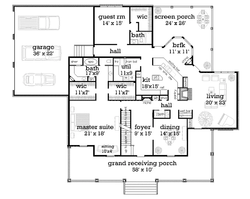 First Floor - Sommers Spring Southern Home 020D-0377 - Shop House Plans and More