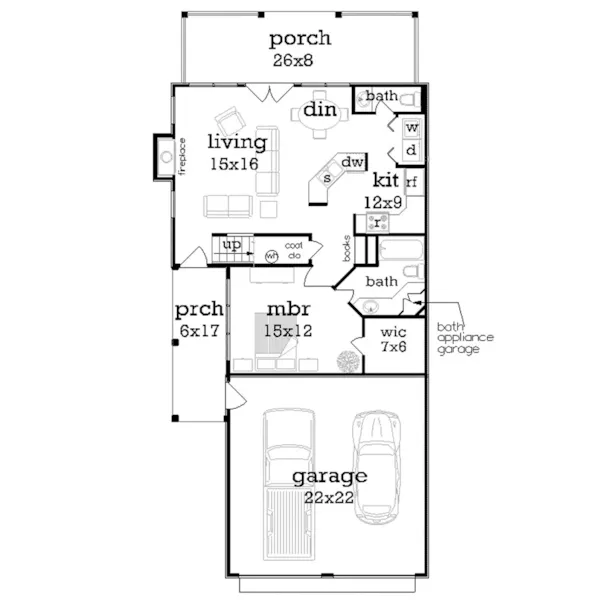 Cabin & Cottage House Plan First Floor - Layton Creek Cottage Home 020D-0384 - Shop House Plans and More