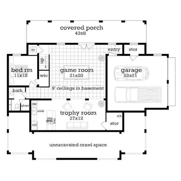 Country House Plan Basement Floor - Belmont Lane Modern Farmhouse 020D-0386 - Search House Plans and More