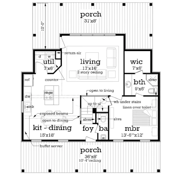 Farmhouse Plan First Floor - Driscoll Path Southern Cottage 020D-0392 - Search House Plans and More