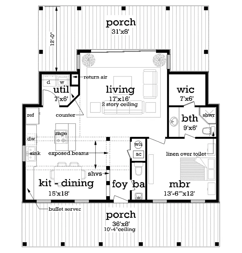 Country House Plan First Floor - Olson Tide Southern Home 020D-0394 - Shop House Plans and More